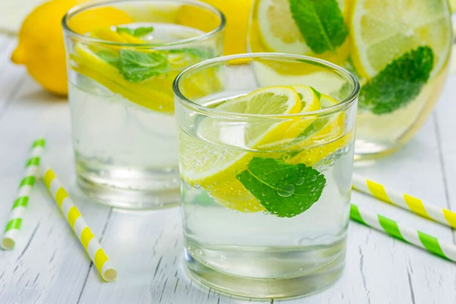 Alkaline water glass of water with lemon